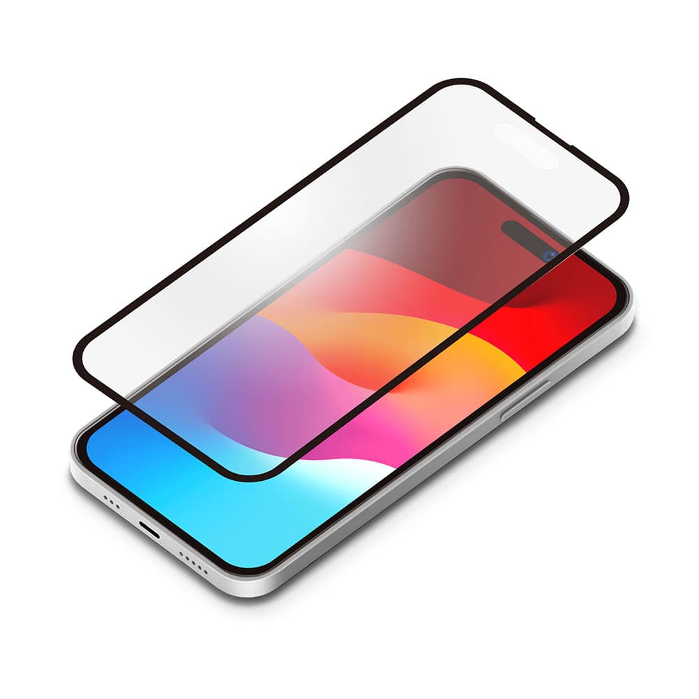 iPhone 15用 ガイドフレーム付 液晶全面保護ガラス 2度強化/ゴリラ 